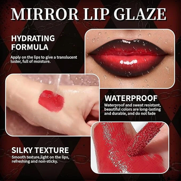 Vinyl Red Velvet Ink Liquid Lipstick with Black Lip Liner Gothic Lip Combo Halloween Makeup, Long Wear Waterproof Lip Glos...