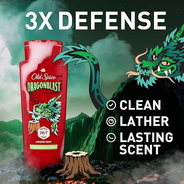 Old Spice Cleansing Body Wash for Men, 3X Defense, 24/7 Shower Fresh with Lasting Scent, 2-in-1 Body & Face Wash, Dragonbl...
