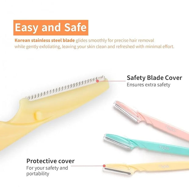 Tinkle Dermaplaning Tool 6ct, Dermaplane Razor for Women, Safe and Easy Peach Fuzz Remover, Eyebrow Trimmer with Protectiv...