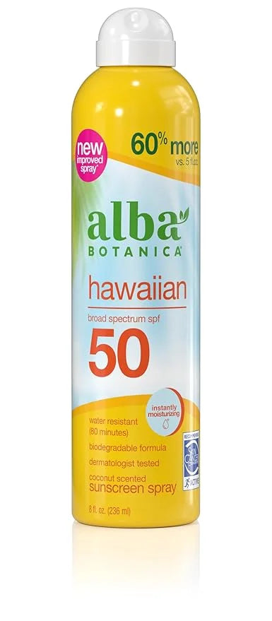 Alba Botanica Hawaiian Coconut Sunscreen, Spray Broad Spectrum SPF 50 Sunscreen, Water Resistant and Biodegradable 8 fl oz...