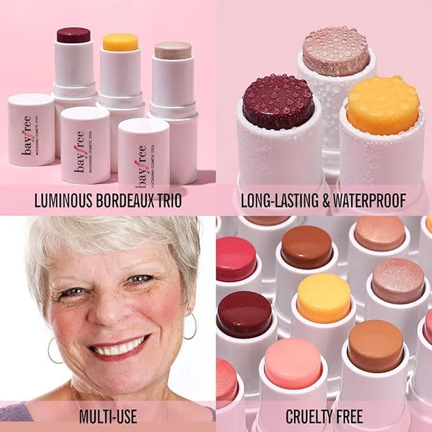 KIMUSE Cosmetics Multi Stick Trio, Cream Blush Stick, Highlighter Stick & Moisturizer, 3 Pack Makeup Sticks for Older Wome...