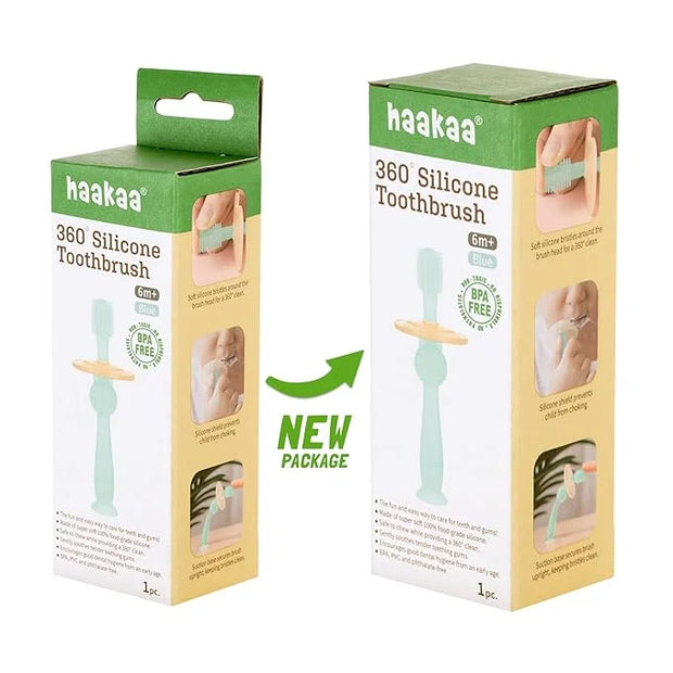 haakaa 360° Baby Toothbrush with Suction Base - Gentle Cleaning for Toddler's Self-Brushing Training, Food-Grade Silicone,...