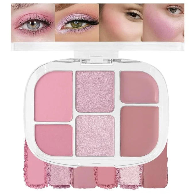 6-in-1 Cream & Powder Makeup Palette for Old Women – Blush, Highlighter & Eyeshadow, Matte & Shimmer Finish, Rose Nude Ton...