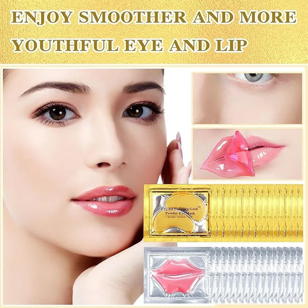 30PCS Lip Mask & Under Eye Mask, 24K Under Eye Patches for Puffy Eyes, Pink Lip Masks Skincare, Effectively Moisturizing t...