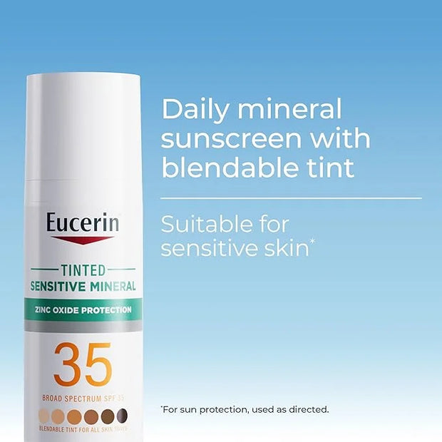 Eucerin Sun Tinted Sensitive Mineral Face Sunscreen Lotion SPF 35, Non-Comedogenic Mineral Sunscreen with Gentle Zinc Oxid...
