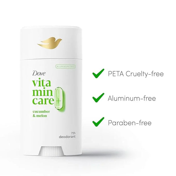 Dove VitaminCare+ Aluminum Free Deodorant Stick Cucumber & Melon for 72H Odor Protection Breathable Deodorant for Women 2....