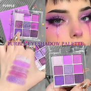 Purple Glitter Matte Eyeshadow Palette, 9 Colors Shimmer High Pigmented Eyeshadow Powder, Dream Purple Eye Shadow Palette ...