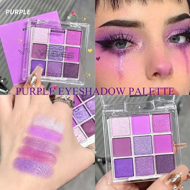 Purple Glitter Matte Eyeshadow Palette, 9 Colors Shimmer High Pigmented Eyeshadow Powder, Dream Purple Eye Shadow Palette ...