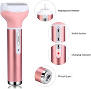Electric Razor for Women Facial Hair Removal and 4 in 1, Bikini Trimmer Pubic Underarms Painless Nose Eyebrow Body Leg Hai...
