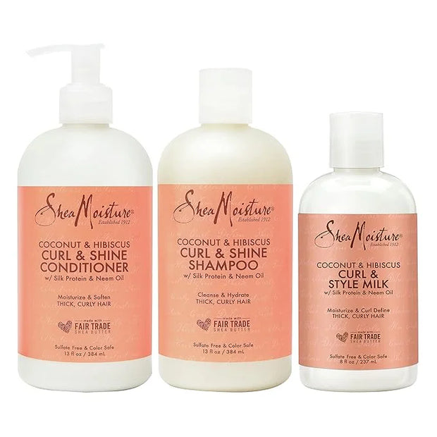 SheaMoisture Moisturize and Define Shampoo, Conditioner and Styling Milk for Curly Hair Care Coconut and Hibiscus with She...
