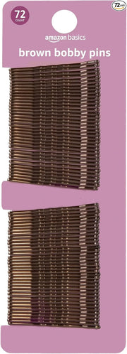Amazon Basics Bobby Pins, Brown Hair Pins for all Hair types, 72 Count - Product Image