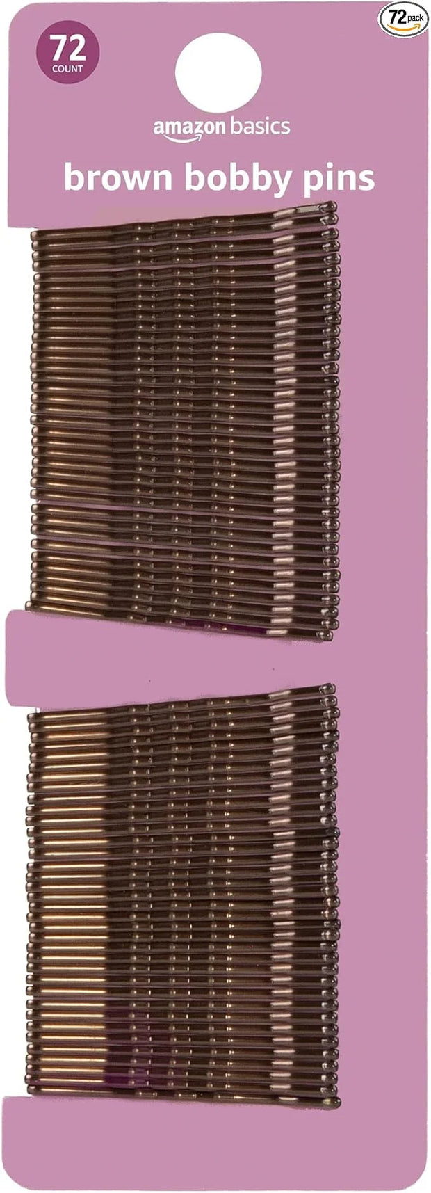 Amazon Basics Bobby Pins, Brown Hair Pins for all Hair types, 72 Count - Product Image