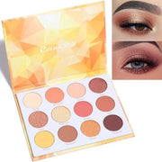 Glitter Matte Orange Yellow Eyeshadow Palette, 12 Colors Shimmer High Pigmented Eyeshadow Makeup Palette Lasting Waterproo...