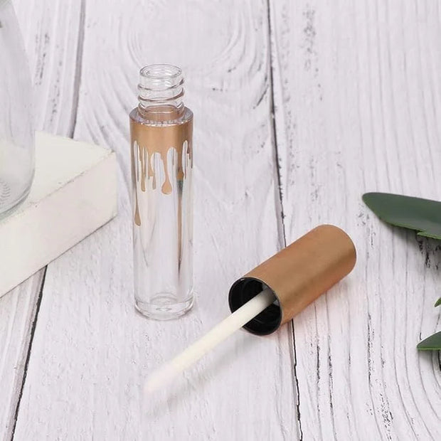 10 pcs Empty Lip Gloss Tubes, Transparent and Glod Plastic Lip Gloss Tube Containers DIY Lipstick Balm Travel Makeup Trans...