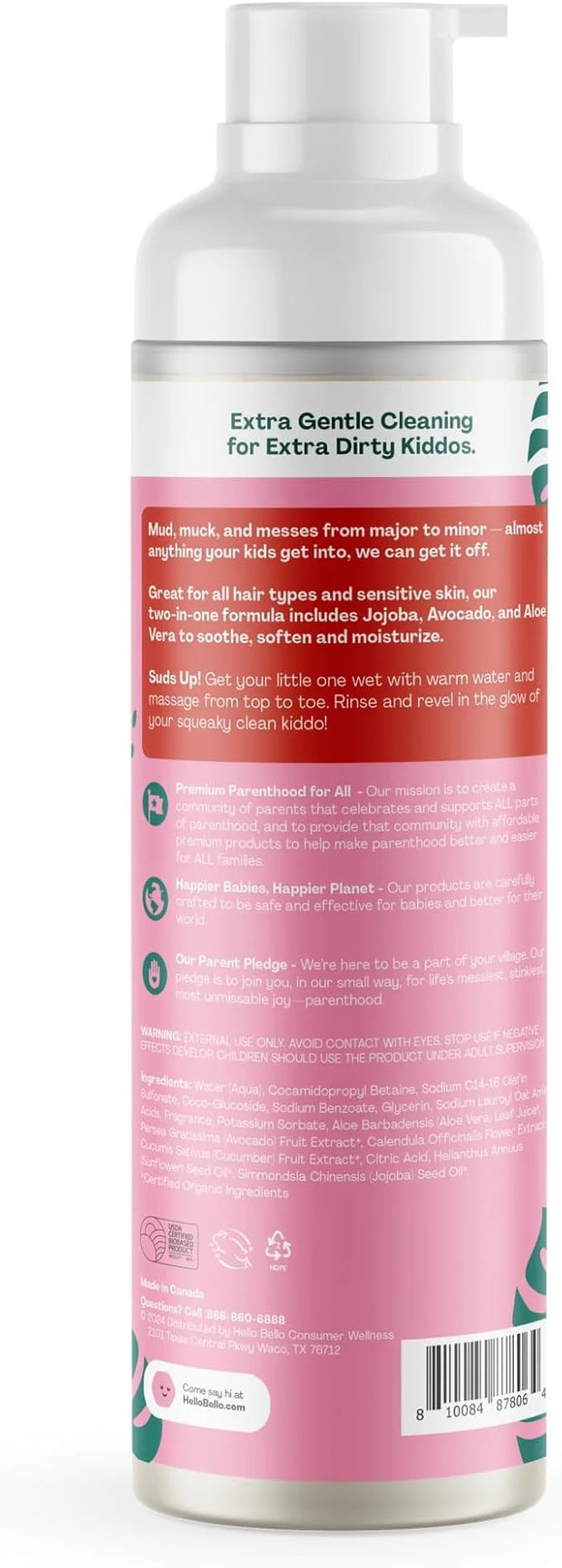 Hello Bello Kids Shampoo & Body Wash, Watermelon Scented, 16.7oz Bottle - Product Image