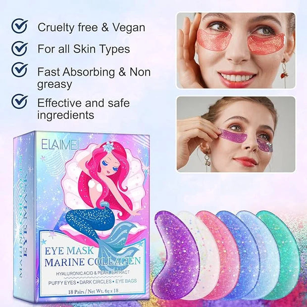 Under Eye Patches (18 Pairs) - Pearl Eye Mask with Natural Marine Collagen, Hyaluronic HA - Reduce Wrinkles, Puffy Eyes, D...