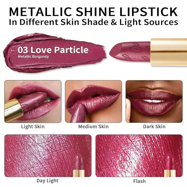 Oulac Burgundy Lipstick for Women with Metallic 3D Shine Lightweight Hydrating Formula, High Impact Lip Color, Vegan Beaut...