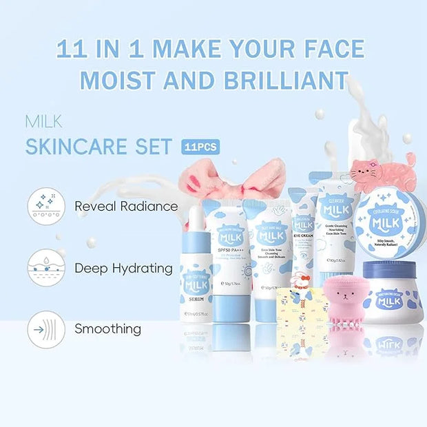 11 In 1 Milk Skincare Set for Women & Teens, Travel Skincare Set, Skincare Kits Milk Girls Gifts, Skin Care for Teens 10-1...