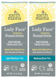 Earth Mama Lady Face® Tinted Mineral Sunscreen Stick SPF 40 Set |Contains Certified Organic Shea and Coca Butter | Foundat...