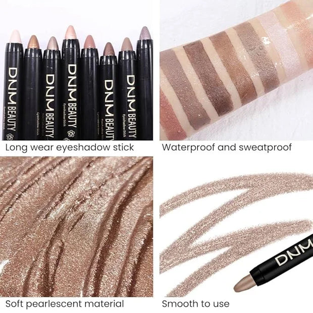 8Pcs Cream Eye Shadow Brightener Stick Makeup Set, Champagne Pearl Taupe Bronze Cocoa Stone Putty Smoky Amethyst Shimmer M...