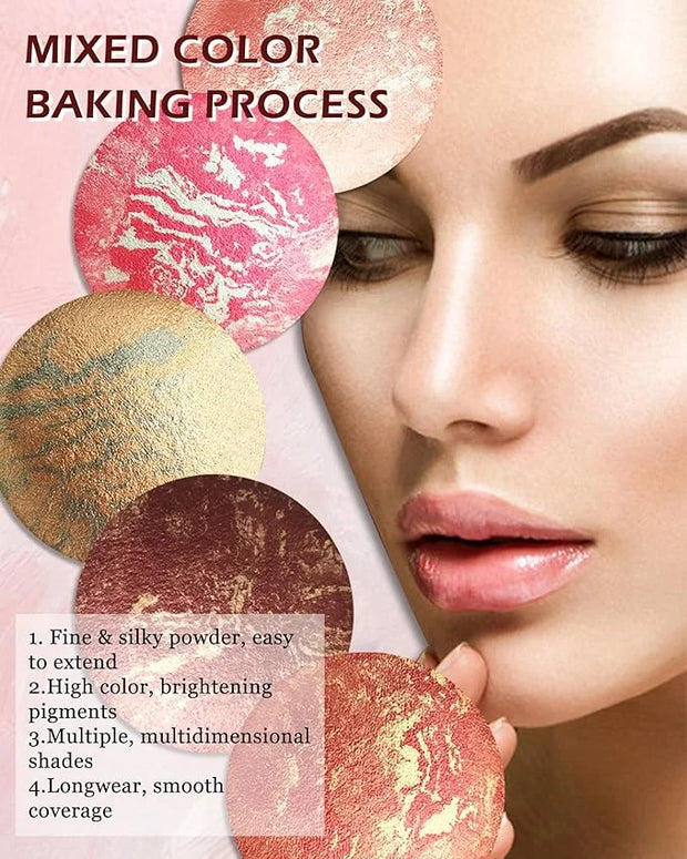 Baked Powder Blush, Glow Marbleized Blush Powder Palette,Lightweight Shimmery Cruelty-Free face Blush for Cheeks,Eyeshadow...