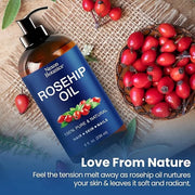 Rosehip Oil for Face 8 fl oz - Rosehip Seed Oil for Gua Sha, Massage, and Skin Care - Aceite de Rosa Mosqueta - Nexon Bota...
