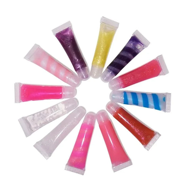12Pcs Sparkle kids Lip Gloss Set with Unicorn Keychain Carrying Case, Assorted Flavors Moisturizing Shimmer Glossy Lip Par...