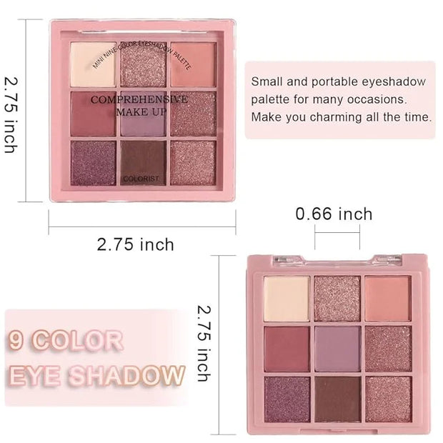 9 Colors Colorful Eyeshadow Palette Makeup,Rose Gold Brown Purple Nude Matte Shimmer Neutral Eye Shadow Powder Palette,Hig...