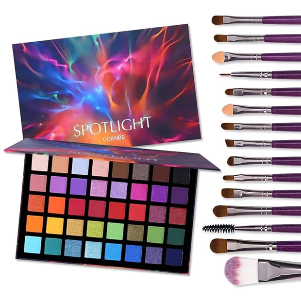 UCANBE Spotlight Eyeshadow Palette + 15 PCS Eye Brushes Makeup Set, Professional 40 Color Matte Shimmer Glitter Eye Shadow...