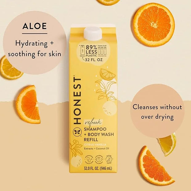 The Honest Company 2-in-1 Cleansing Shampoo + Body Wash Refill Carton | Gentle for Baby | Naturally Derived, Tear-free, Hy...