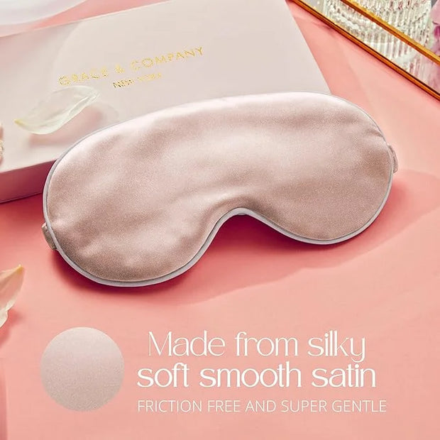 Grace & Company Silky Satin Eye Mask for Women - Premium Pink Satin Silk Sleep Mask - Hydrating, Ultra Soft & Lightweight ...