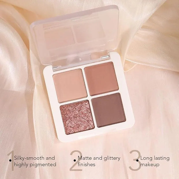 4 Colors Matte Shimmer Eyeshadow Makeup Palette,Nude Light Dark Brown Rose Gold Highly Pigmented Natural Neutral Eye Shado...