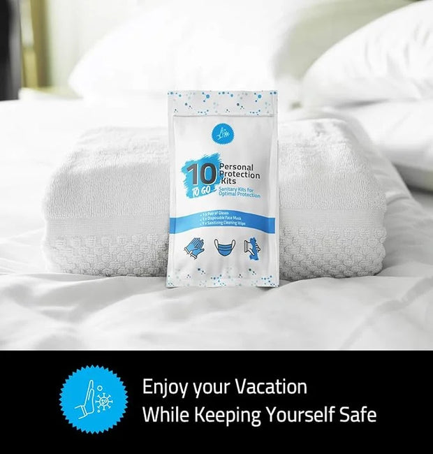 All-in-One Personal Protection Kits to GO - 10 Pack - With Plastic Gloves, Hand Cleansing Wipes, Disposable Face Mask - Pr...
