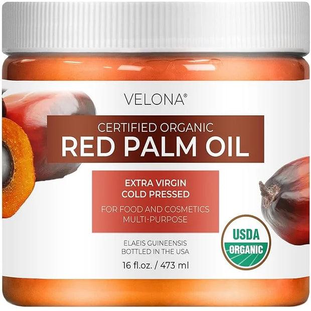 velona USDA Certified Organic Red Palm Oil 16 Fl Oz | Food and Cosmetic Grade | in jar | Extra Virgin, Cold Pressed | Skin...