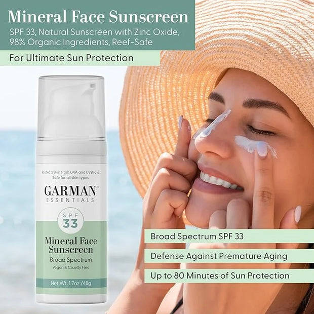 Mineral Sunscreen Lotion SPF 33 1.7 fl oz & Vitamin C Serum for Face, Hyaluronic Acid 1 Fl Oz & Ceramide and Peptide agele...