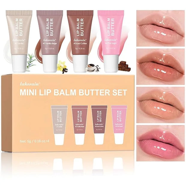 4Pcs Hydrating Lip Gloss Set, Mini Lip Butter Balm Pack, High Shine Glass Finish Lip Moisturizing Plumping Lip Gloss Shiny...