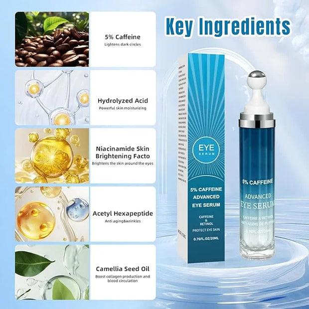 5% Caffeine Eye Cream & Under Eye Serum for Dark Circles and Wrinkles, Under Eye Bags Treatment, Anti-Aging Caffeine Eye S...