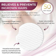 Ingrown Hair Treatment & Exfoliating Pads – 50 Pre-Soaked Wipes for Razor Bumps Treatment for Women – Skin-Smoothing Formu...