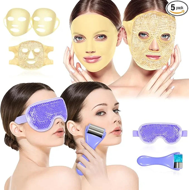 Ice Face Mask and Eye Ice Roller 5Pack Beauty Skin Care Tools Set, Eye Mask for Dry Eyes Face Depuffer Wrinkles and Liftin...