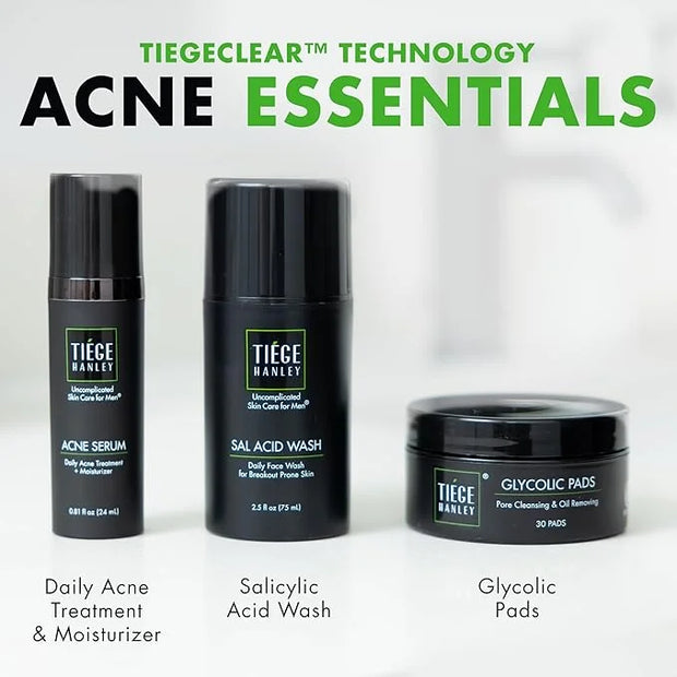 Tiege Hanley Men's Acne Treatment System (Level 1), TiegeClear Acne Essentials Routine for Smooth & Hydrated Skin - Includ...