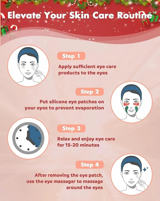 2 Pairs Reusable Under Eye Wrinkle Patches Silicone Mask, Plump Fine Lines & Wrinkles, with Metal Eye Cream Applicator, Ti...