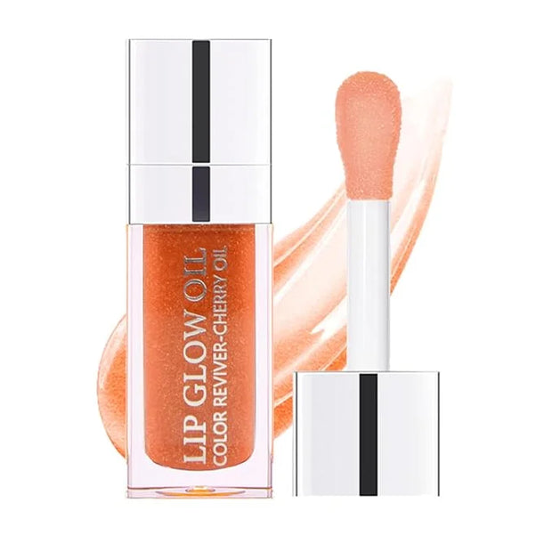 Lip Oil, Hydrating Lip Gloss Tinted Lip Balm Transparent Lip Care, Big Brush Head Glitter Shine, Long Lasting Nourishing N...