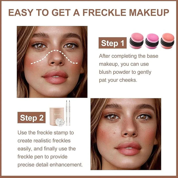 Erinde Natural Freckle Blush Makeup Kit - Liquid Freckle Pen & Fake Freckles Stamp Air Cushion & Powder Cushion Blush, Lon...