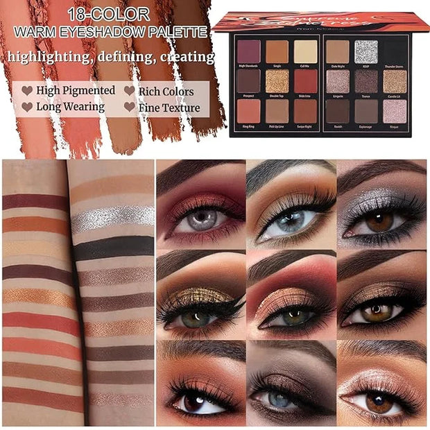 Prism Makeup Matte Eyeshadow Palette Pro 18 Colors Pigmented Shimmer Glitter Eye Shadow Palette, Long Lasting Waterproof S...