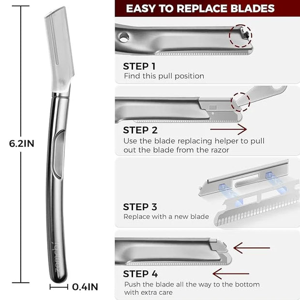 ZOMCHI Eyebrow Razor and Face Razor for Women and Men, Reusable Metal Handle with 11 Refill Blades, Dermaplane Razor with ...