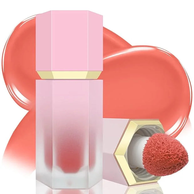 Liquid Blush for Cheeks, Soft Cream Blush with Cushion Applicator, Dewy Finish Matte Velvet Texture, High-Pigmented Blenda...