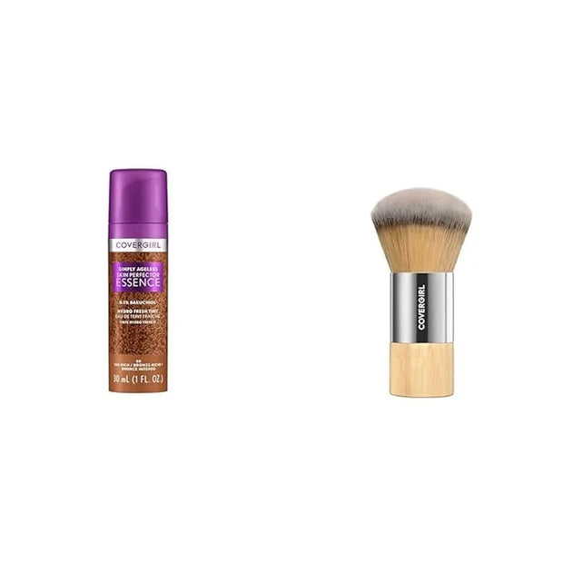 CoverGirl Simply Ageless 65 Tan-Rich Liquid Foundation Bundle with Blending Brush, Lightweight Vegan Formula for Dry Skin,...