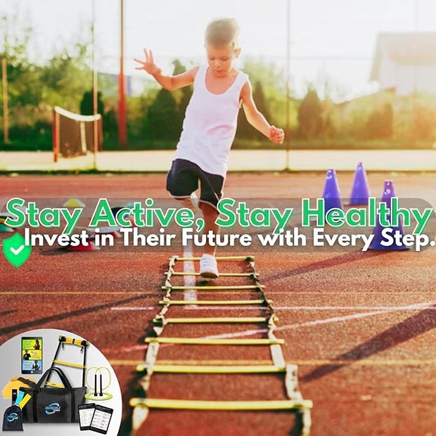 Invincible Fitness Agility Ladder Set - Enhance Speed 10 Cones, 4 Hooks, 3 Resistance (15ft) - Product Image