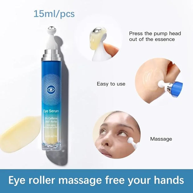 5% Caffeine Eye Serum with 360° Massage Rollerball Topper,Caffeine Eye Cream for Dark Circles,Wrinkles,Puffiness and Fine ...
