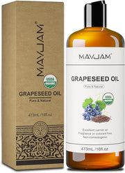 Organic Grapeseed Oil 16Oz: 100% Pure&Natural ColdPressed Carrier Oil USDA Certified Grape Seed Extract HexaneFree Unscent...